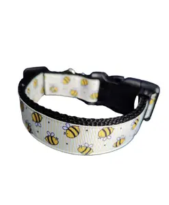 Yellow Bees Black Nylon Dog Collar MD, LG, XL, Leash