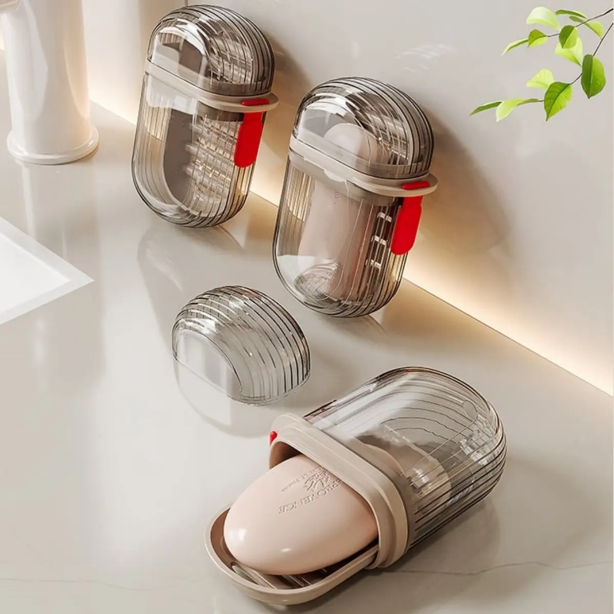 Travel Soap Case, Leakproof Soap Container with Lid, Portable Bar Soap Holder for Traveling, Soap Dish for Bathroom, Shower, Gym, School, Camping, Vacation, Outdoor-Transparent-Grey