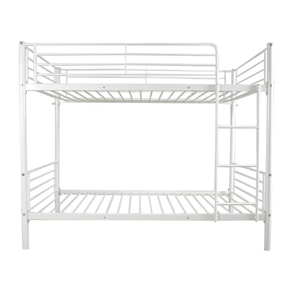 Twin Over Twin Metal Bunk Bed Frame - Heavy-Duty Iron Structure, Safety Guard Rails, Metal Ladder, Modern Industrial Indoor Bedroom Furniture, Space-Saving Design