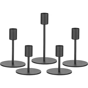 Black Candlestick Holders Metal Taper Candle Holders Set of 5 Candle Stick Holder for Wedding Dinning Table Certerpiece Festive Party