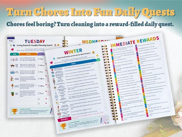 UPTIP 2026 ADHD Cleaning Planner & Declutter Workbook for Adults - ADHD-Friendly Planner with Checklists, Built-In Rewards, Time Blocking, Habit Tracker, Home Routine Tools, Stylish Design, Daily Creative DIY Gifts for Women to Manage Time Effectively, Gi