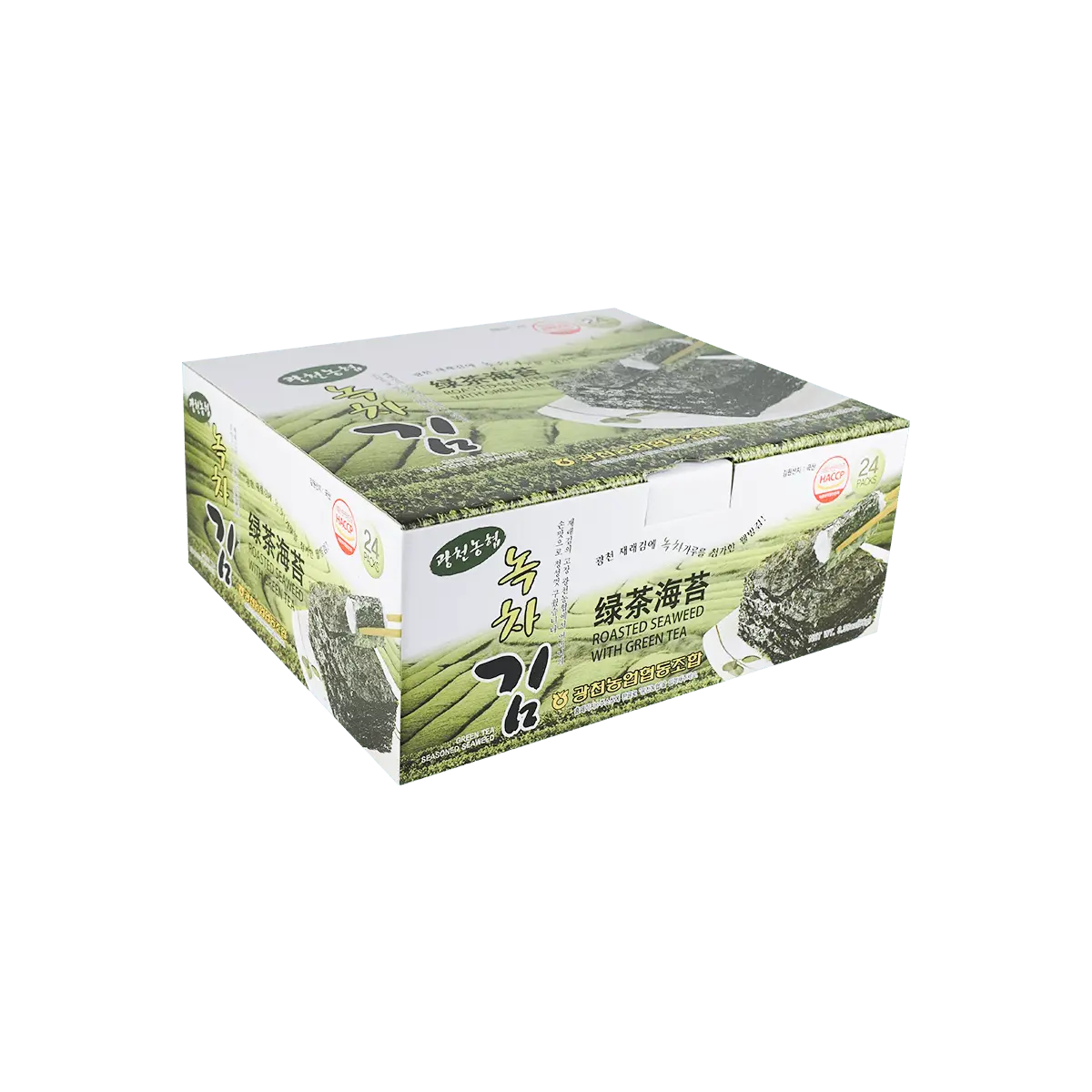 NONGHYUP Korean Roasted Seaweed Gim Snack - 24 Packs, 4g Each - Savory Green Tea Flavor, Ready-to-Eat Rice Rolls & Sushi Wraps