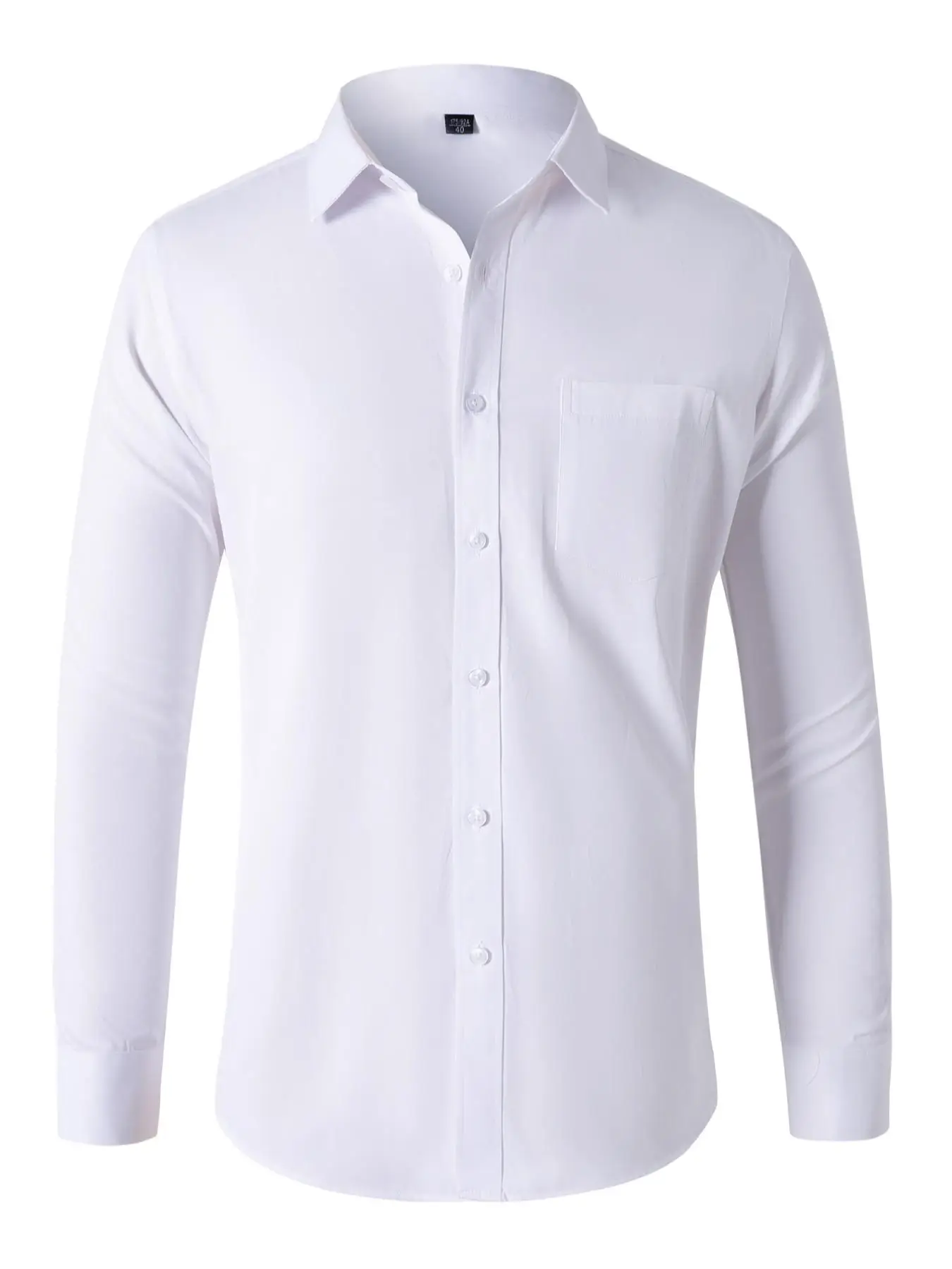 Men's Solid Button Down Shirt, Slim Business Formal Shirts for Spring & Fall, Pocket Long Sleeve White Tops, Occupation Men Clothes for Office Work