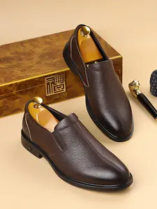 Men's Casual Leather Shoes, Formal Loafers, Slip-On Design, Flat, Rubber, Office, Business Casual Shoes, All Seasons Wear
