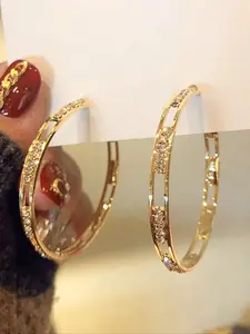 Women's Zircon Hollow Out Hoop Earrings, Luxurious Sparkling Jewelry, Elegant Versatile Accessory for Daily Wear & Parties, Fashionable Jewelry