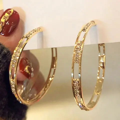 Women's Zircon Hollow Out Hoop Earrings, Luxurious Sparkling Stylish Jewelry, Fashionable Accessories, Elegant Versatile Accessory for Daily Wear & Parties, Ear Hoops
