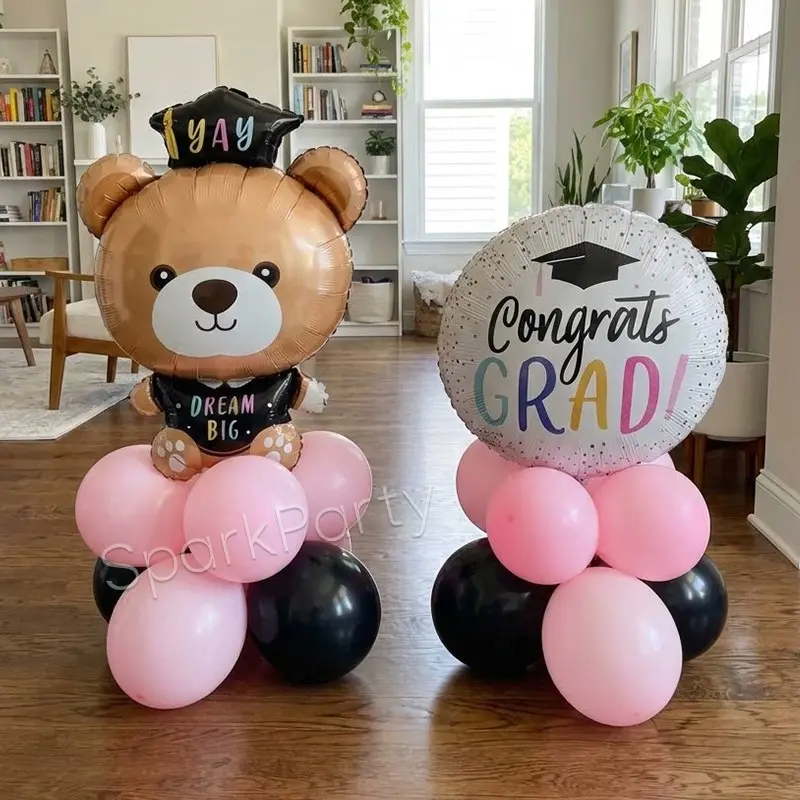 16pcs/graduation Party Balloon Set, Bachelor Hat Bear Shape Aluminum Foil Balloons, Latex Balloons, Decoration Supplies, Balloon Decorations Kit