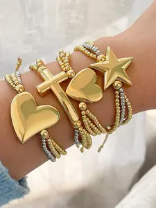 Vintage Heart Star Cross Beaded Bracelet, Multi-Layer Colorful Jewelry, Perfect for Couples Friends, Party Gifts, Elegant Accessory