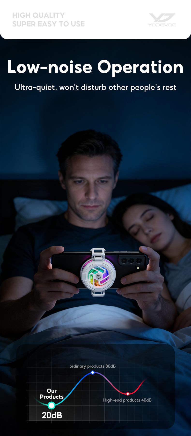 Yodevoe is a portable phone cooler featuring 15W fast cooling and AI intelligent cooling, capable of rapidly reducing phone temperature within 15 seconds. It also offers 100 adjustable cooling modes and three-color ambient lighting effects.