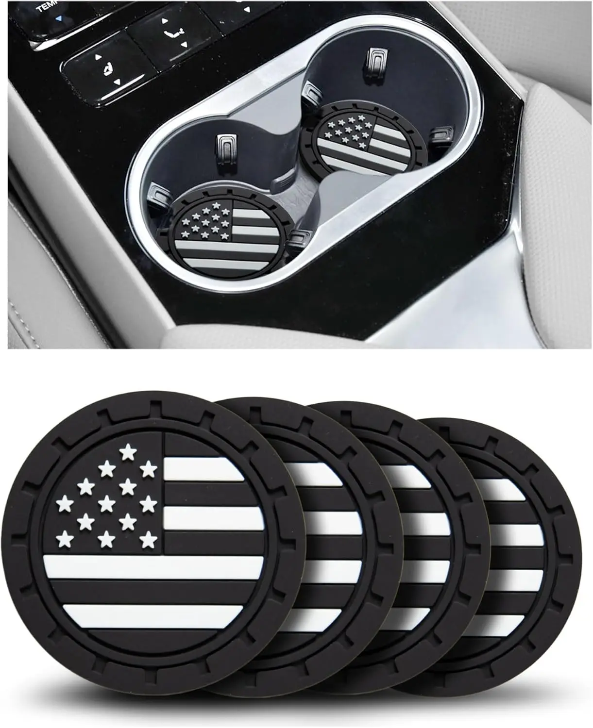 Cup Holder Coasters 4 Pack -  Flag 2.75 Inch Anti Slip Shockproof Drink Mat -  Interior Decor Accessories Black