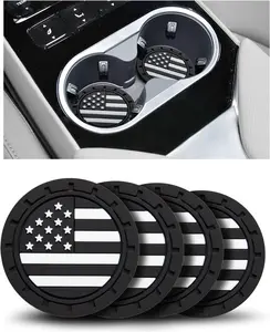 Cup Holder Coasters 4 Pack -  Flag 2.75 Inch Anti Slip Shockproof Drink Mat -  Interior Decor Accessories Black