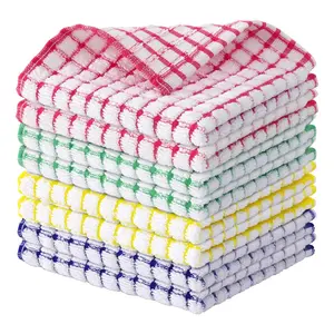 Cotton 8 Pack Terry Kitchen Dish Cloths, 12 x 12 Inches Super Soft and Absorbent Dish Rags, Quick Drying Dish Towels for Washing Dishes