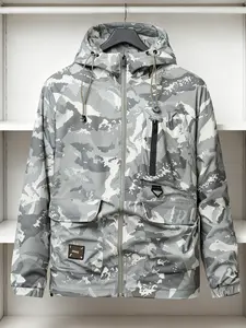 Men's Outdoor Camouflage Hooded Workwear Jacket with Multiple Pockets Softshell Casual Mountaineering Jacket for Versatile Use Weather Resistance