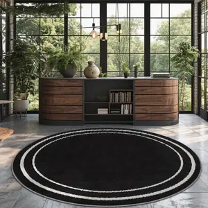 Modern Minimalist Velvet Round Carpet, Ring Print Design, Bedroom & Living Room Rug, Multiple Sizes Available