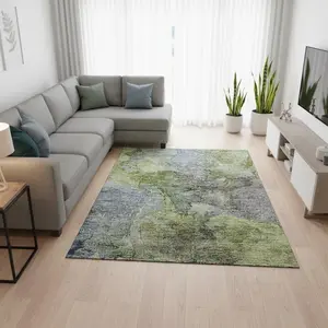 HomeRoots 656326 8 x 10 ft. Olive Green & Gray Abstract Transitional Washable Machine Made Rectangle Area Rug with UV Protection