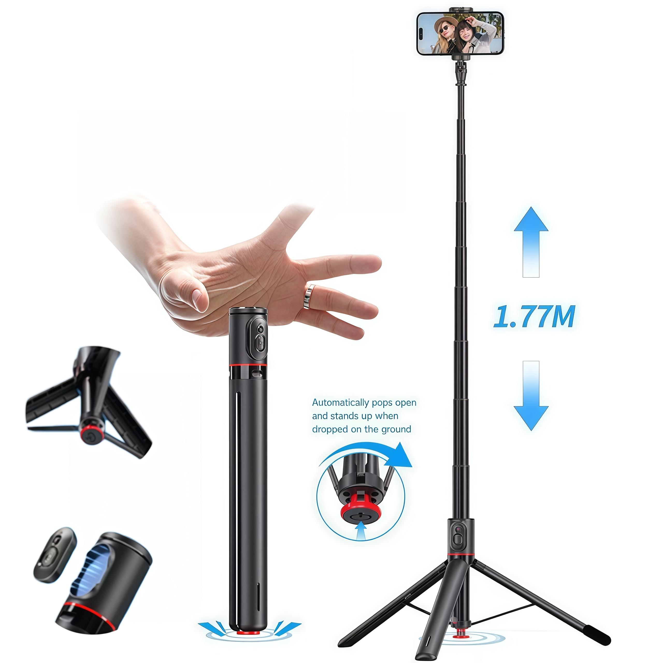 70" Auto-Open Selfie Stick Tripod with Remote Kit, 175mm(H) Telescopic Rod Aluminum Alloy, 360° Rotatable Stable Travel Portable Phone Holder Stand Mount for Vlog/Video Record/Live Stream, Universal fits for iPhone 17 16 15 Pro Max Samsung Galaxy Series 70" Auto-Open Selfie Stick Tripod with Remote Kit, 175mm(H) Telescopic Rod Aluminum Alloy, 360° Rotatable Stable Travel Portable Phone Holder Stand Mount for Vlog/Video Record/Live Stream, Universal fits for iPhone 17 16 15 Pro Max Samsung Galaxy Series