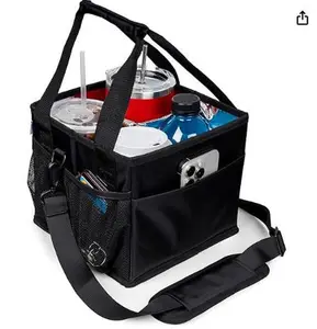 Reusable Drink Carrier with Handle – Tip-Resistant 4 Cup Carrier with Shoulder Strap for Delivery – Insulated, Foldable, Adjustable Dividers – Portable Caddy Tote Bag, Drink Holder for Car