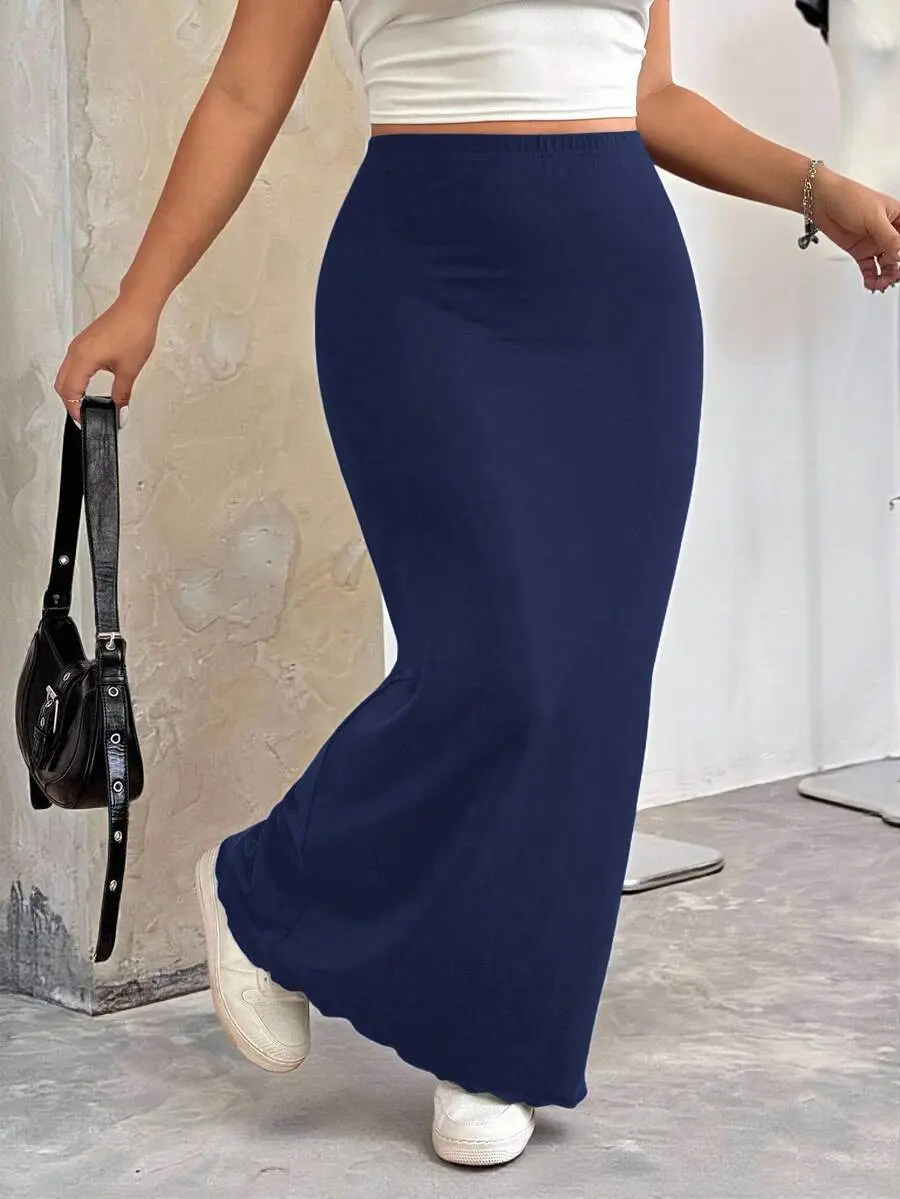 Navy Blue Plus Size Maxi Pencil Skirt Dark Blue Skirt Blue Maxi Skirt