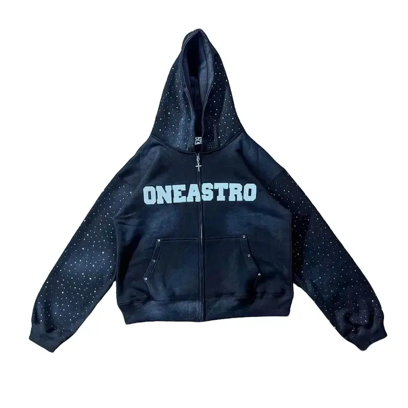 OneAstro Jacket Limited Edition - Black Coat with White Graphic Design, Front Zipper, Ideal for Menswear
