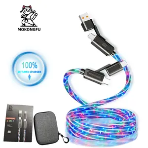 Mokongfu 120W 4 - in - 1 Charger Cable, LED Fast Charging Cable with Rainbow - colored Constant - on Lighting, High - Speed Data Cable with USB A and Type C, Compatible with iPhone 15/16/17, iPad, and Samsung Smartphone Cellphone
