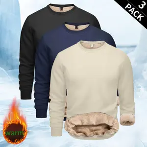 3 Pack Fleece Lined Long Sleeve Thermal Casual Sports Top for Autumn Winter Wear, Suitable for Outerwear or Inner Layers, Men's Winter Sweatshirt, Men's Christmas Apparel