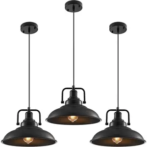 Black Pendant Light 12.5 inches 3 Packs, Farmhouse Pendant Light, Industrial Pendant Lighting, Kitchen Pendant Lights, Pendant Lights Kitchen  for Dinning Room Entryway Barn