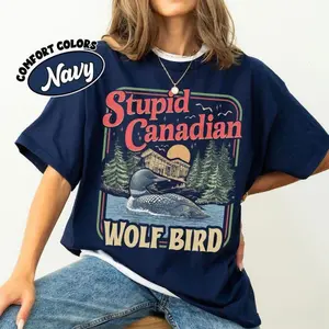 Unisex  Stupid Canadian Wolf Bird Shirt, Heated Rivalry Inspired Shirt, Team Hollanov Tee Funny Loon Meme Tee Retro Chambray Wolf Bird Sweatshirt |   Aesthetic Canada Loon Graphic Tee