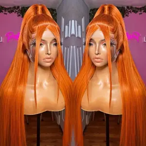 Bling Hair 13x6 Orange Ginger Bone Straight Lace Front Wigs Human Hair 12~34 Inch Transparent 13x4 Lace Frontal Wig Pre Plucked For Women