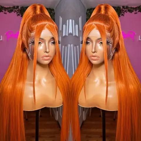 Women's Bling Hair Brazilian Human Hair Lace Front Wig - 13x4/13x6 Transparent Lace, Orange Ginger Bone Straight, Pre-Plucked, 12-34 Inch, Easy-Remove Female Wig