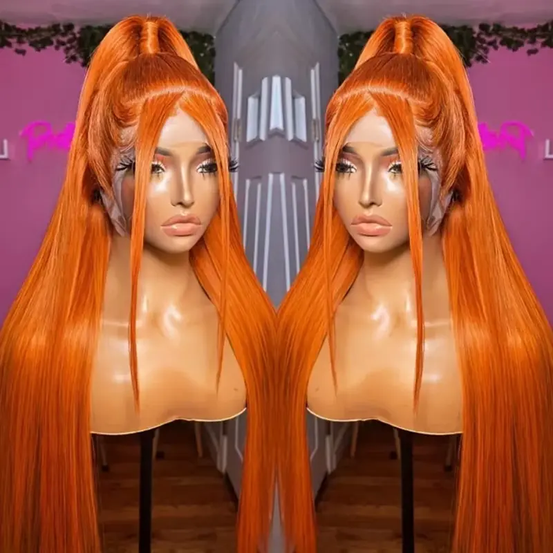 Women's Bling Hair Brazilian Human Hair Lace Front Wig - 13x4/13x6 Transparent Lace, Orange Ginger Bone Straight, Pre-Plucked, 12-34 Inch, Easy-Remove Female Wig