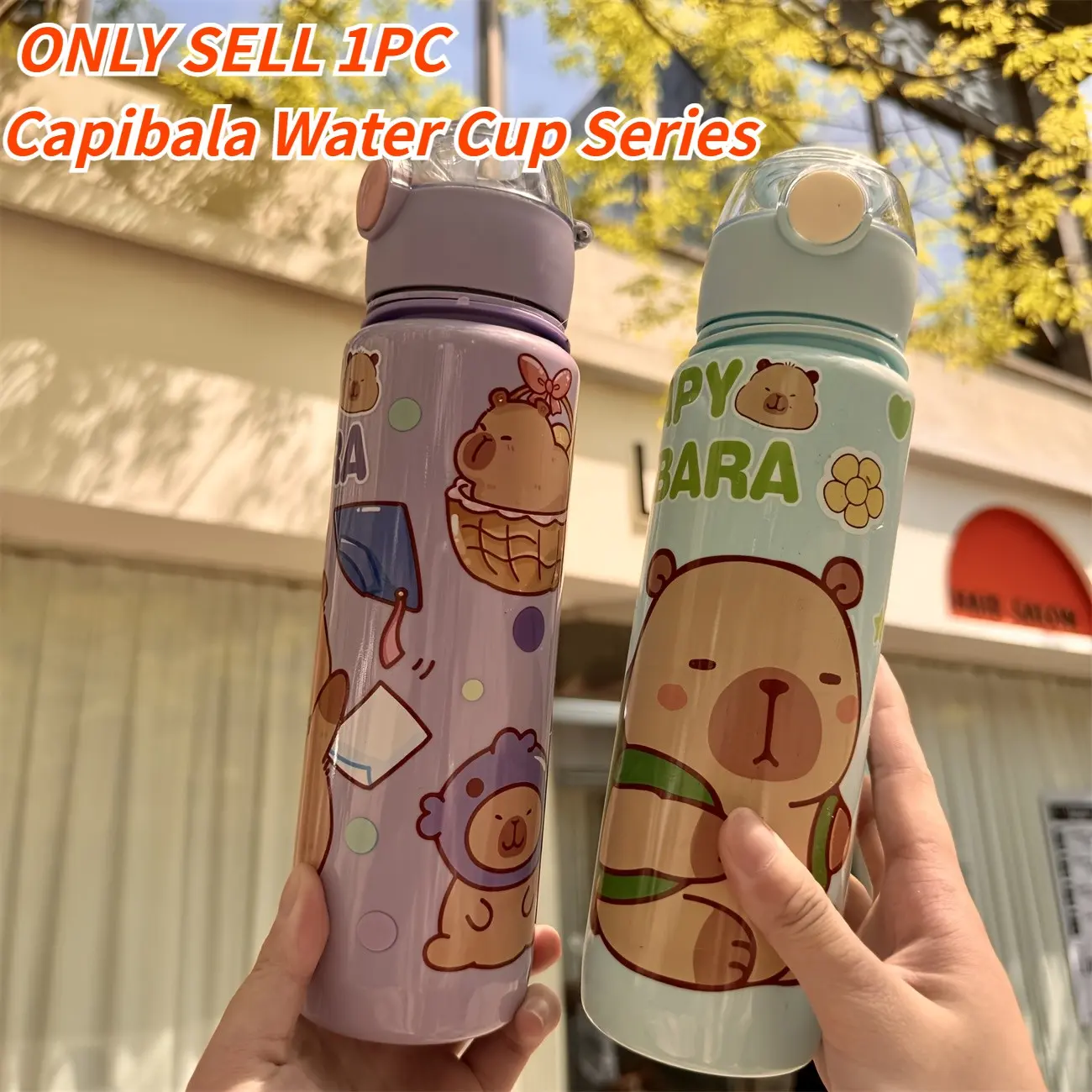 Capybara Theme Water Bottle 700ML, Cute Design with Handle and Straw, Leakproof & Durable, Ideal for School & Camping, Perfect Gift Idea