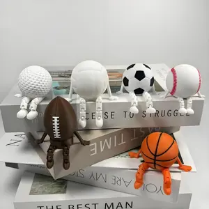 6 Piece 3D Printed Sports Figures Set, Football Basketball Baseball Golf Rugby Volleyball, Adjustable Legs, Home Office Desk Decor, Figurine Decorative Appeal
