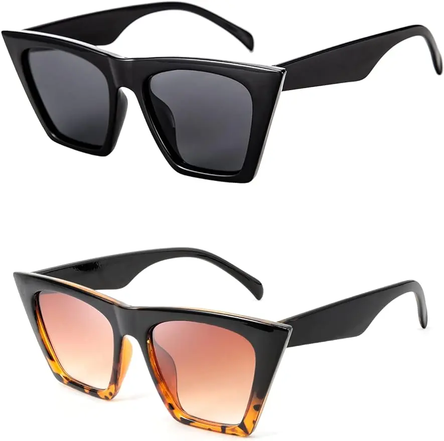 FEISEDY 2 PACK Vintage Square Cat Eye Sunglasses Women Trendy Cateye Sunglasses B2473-F2 FEISEDY 2 PACK Vintage Square Cat Eye Sunglasses Women Trendy Cateye Sunglasses B2473-F2