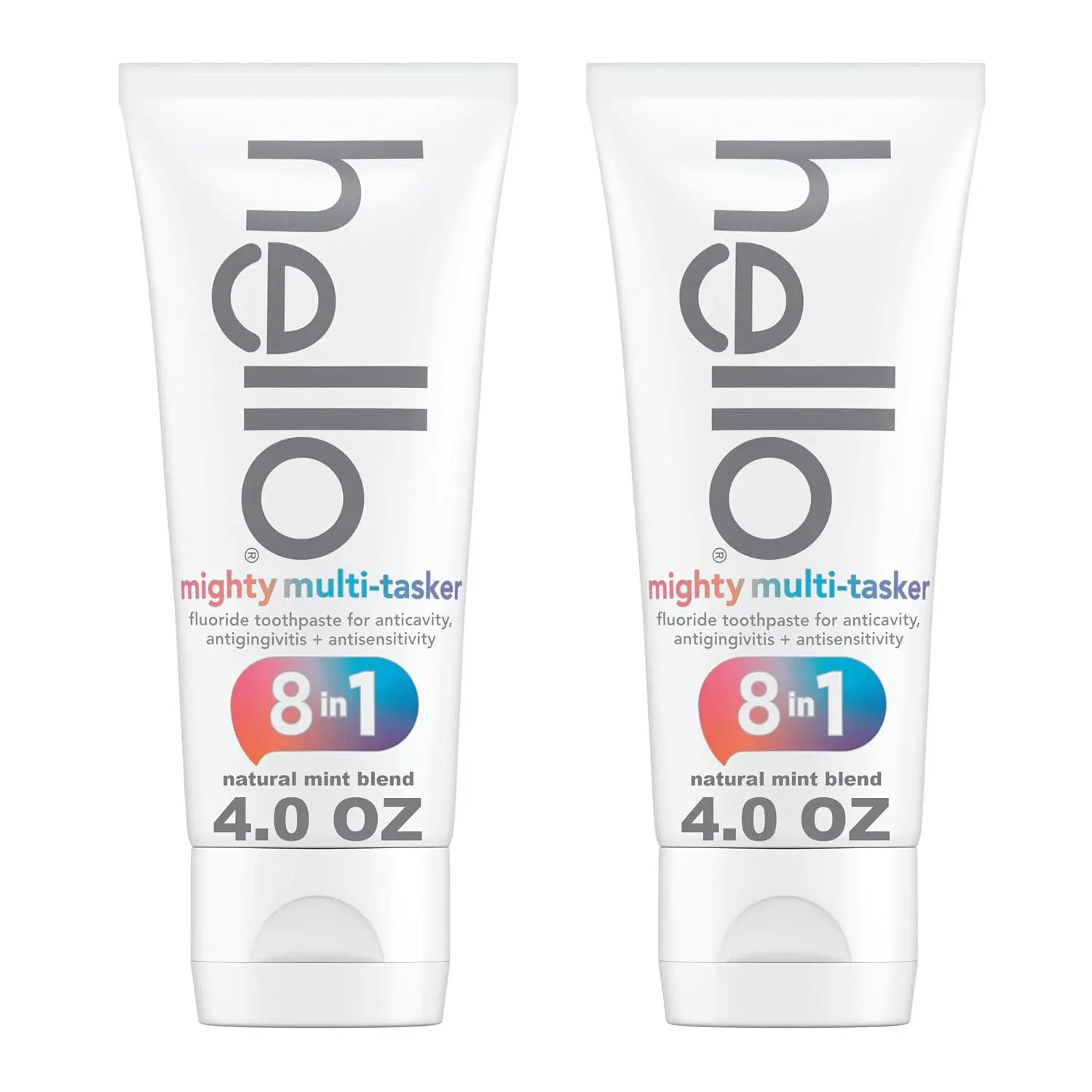 hello 8-in-1 Mighty Multi-Tasker Fluoride Toothpaste, Mint, 2 Pack, 4 oz | Anticavity, Antigingivitis, Antisensitivity, Strengthens Enamel, Whitens, Reduces Plaque, Crushes Tartar, Natural Mint Blend