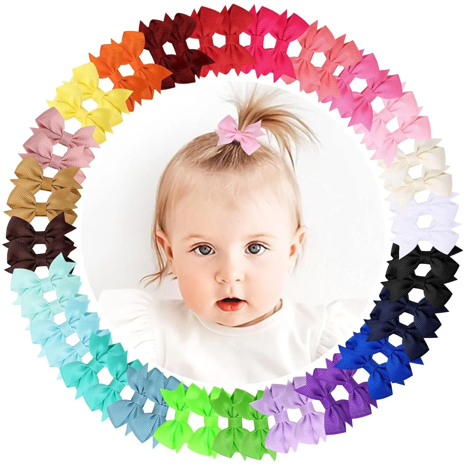 48PCS Baby Girl Hair Clips & Bows Set | Fully Lined Alligator Clips for Infants & Toddlers | 24 Color Pairs Cute Hair Accessories (Style D)