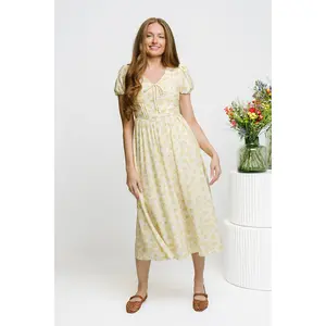 Sunny Creek Dress in Daisy - Midi Length with Bow Detail