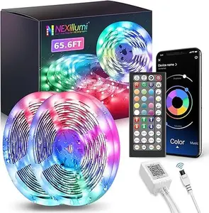 Nexillumi 65.6ft Waterproof LED Strip Lights with Remote, SMD 5050 Color Changing Music Sync App Control LED Lights for Bedroom, Living Room, Dorms, Room Decor(Strip Lights 32.8ft x 2)