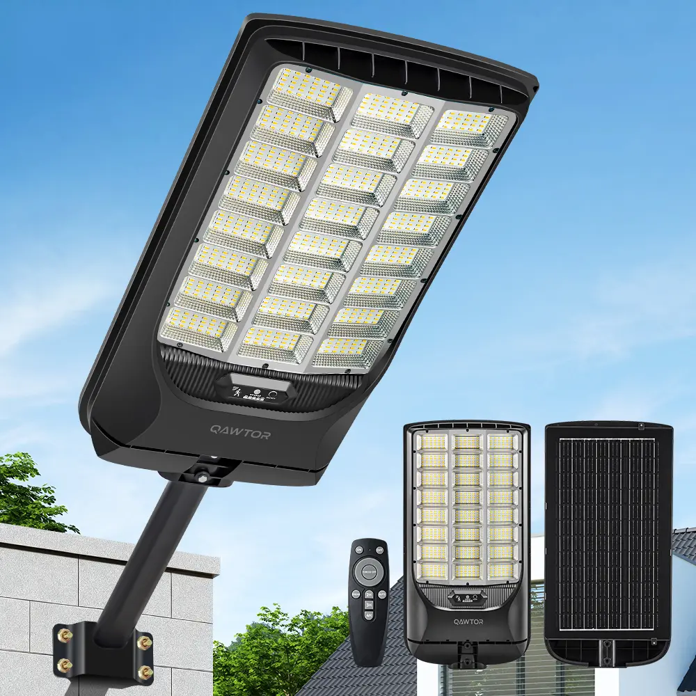 Qawtor JVF 720 LED Solar Street Light Outdoor, Super Bright Solar Security Light with PIR Motion Sensor, Remote Control & Dusk-to-Dawn Auto Lighting, 20AH Battery IP65 Waterproof Solar Powered Flood Light for Driveway, Yard, Garage, Garden & Backyard