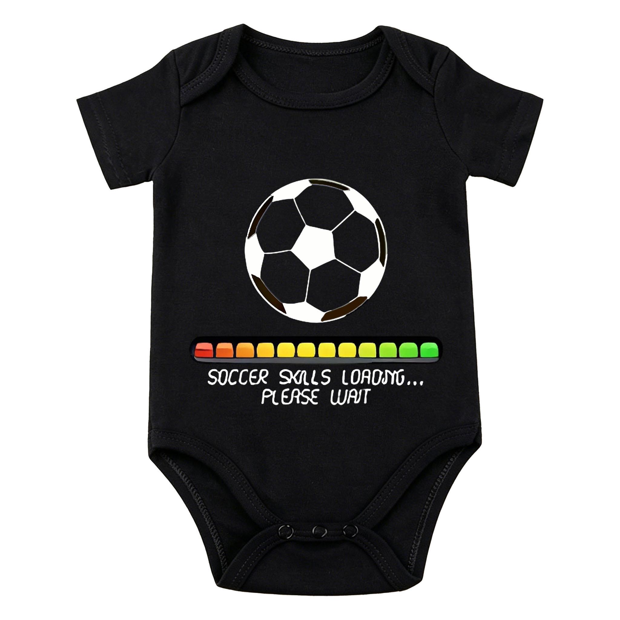 "Soccer Skills Loading Please Wait" Baby Onesie | Soccer & Loading Bar Graphic Romper | Soft Cotton Sports-Themed Newborn Outfit for Baby Boys