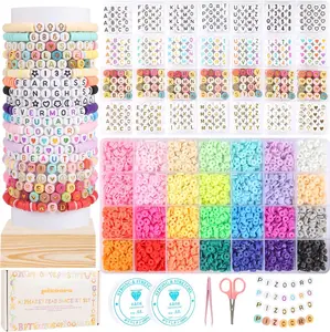 Friendship Bracelet Kit with  5040 Clay Beads, 1200 Letter Beads for Jewelry Making - 4 Styles of Round Alphabet, Number, Heart & Pattern Beads