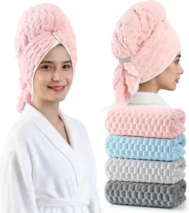 REDKISS 4 Pack Microfiber Hair Towels - Extra Large Hair Towel Wrap for Women, 24x42 inch Hair Towels with Elastic Strap, Super Soft Hair Drying Towels for Long, Thick, Curly Anti Frizz Turbans