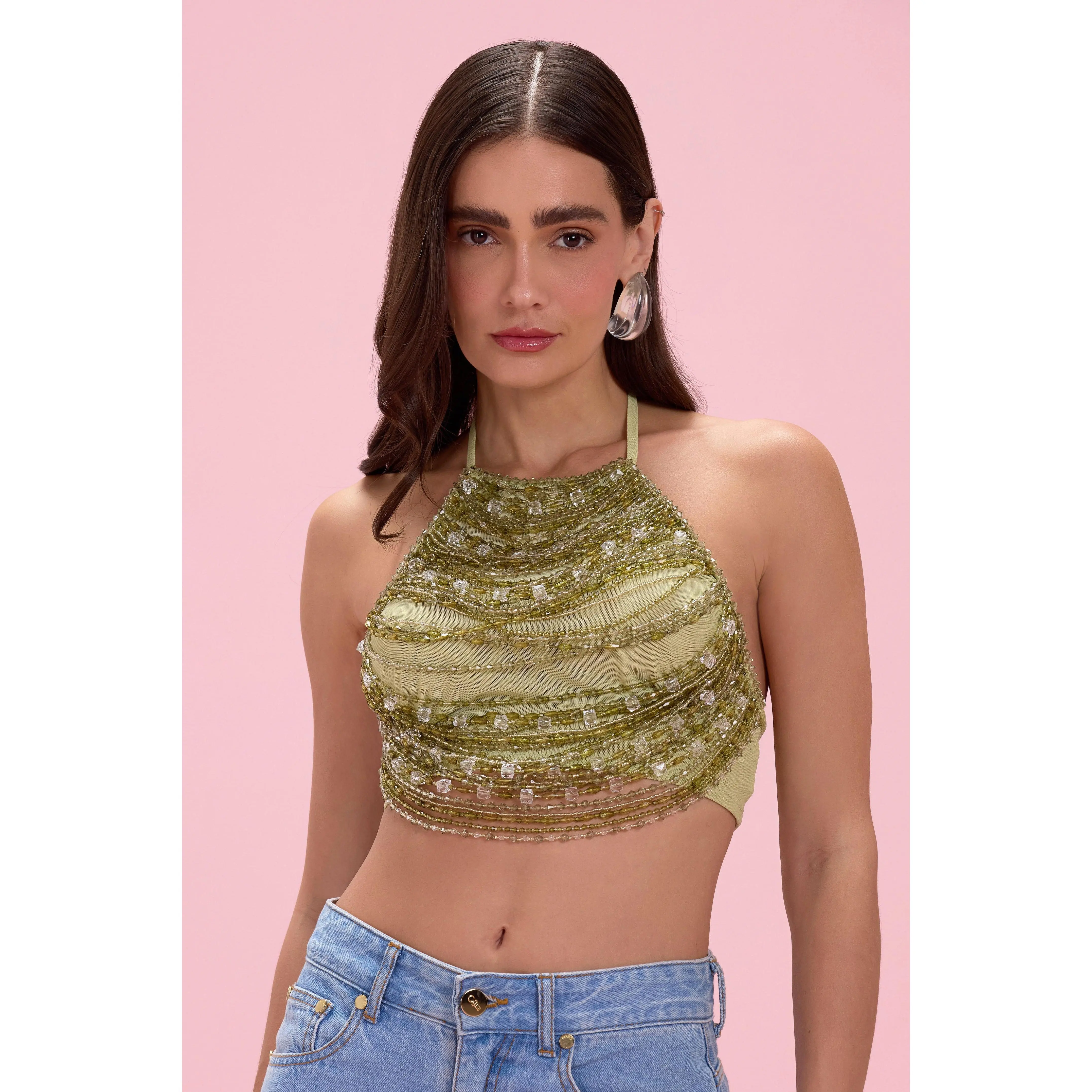 LINEA BEADED HALTERNECK TOP