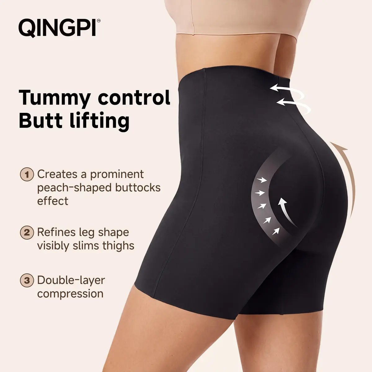 QINGPI High-Waist Shaper Shorts: Tummy Control + Butt Lift, No Chafe & Seamless