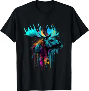 100% Cotton Moose Lovers Colorful Pop Art Beautiful Moose T-Shirt