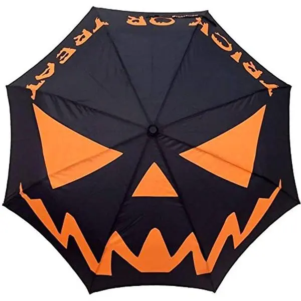 Trick Or Treat Umbrella With Skull Handle Sleeve Auto Pop Up Kreepsville