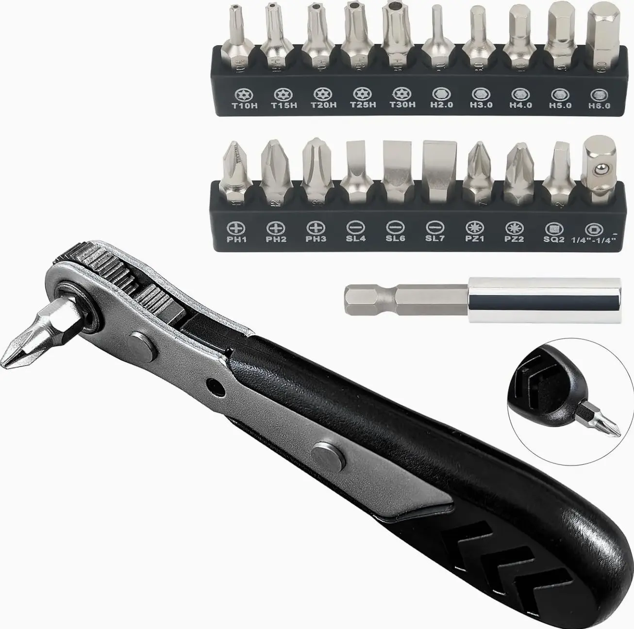 Mini Ratchet Set, 22-Piece 1/4 Right Angle Screwdriver