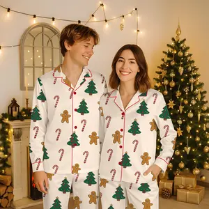 Christmas Gingerbread Candy Cane Christmas Tree Print Satin Pajamas Set, Family Christmas Pajamas, Gingerbread man Pajamas, Holiday Pajamas