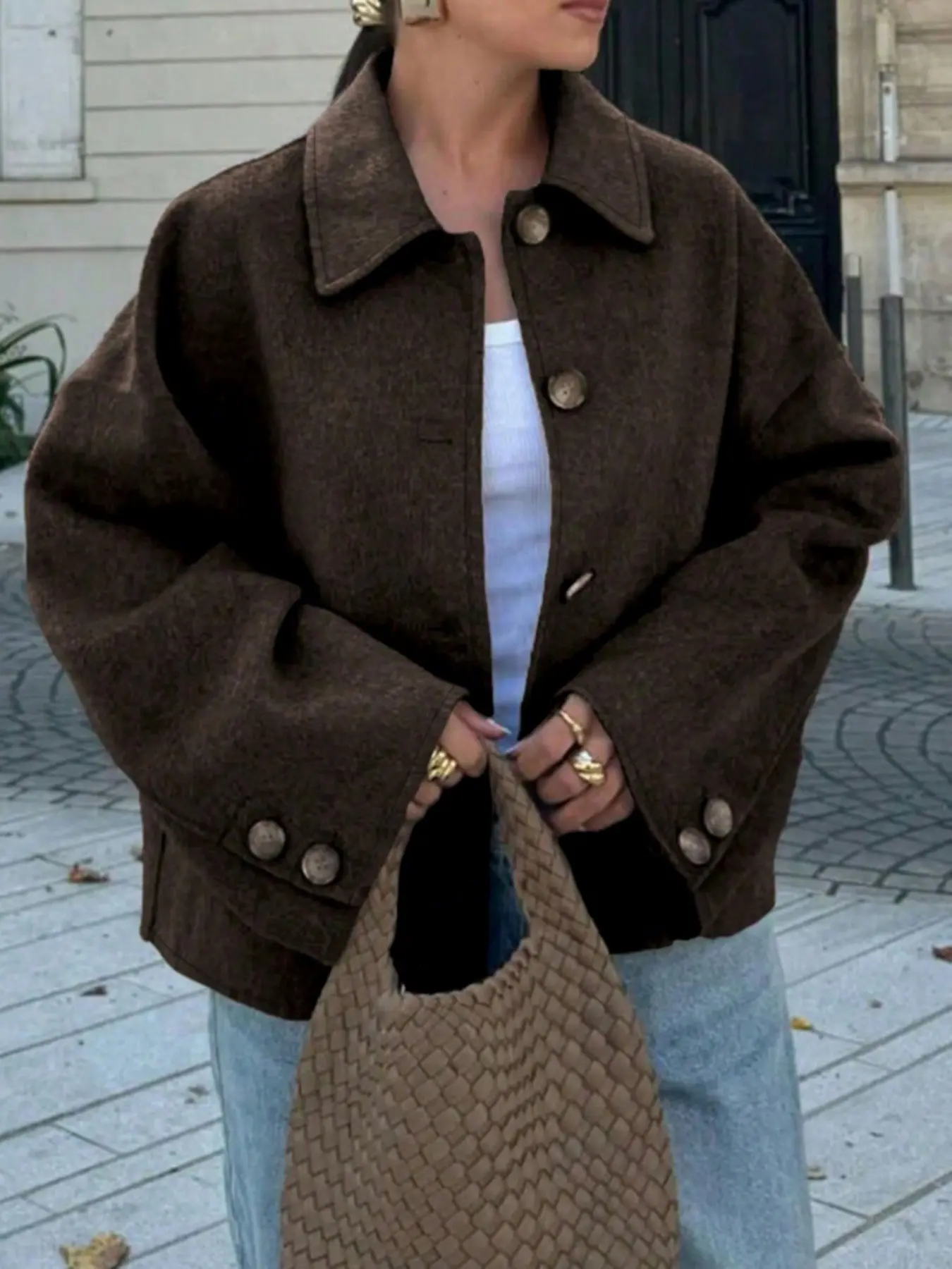 Women's Fashion Elegant Casual Simple Vintage Jacket, Loose Fit Warm Short Coat, Outerwear Suitable for Daily Commute Business Multiple Occasions