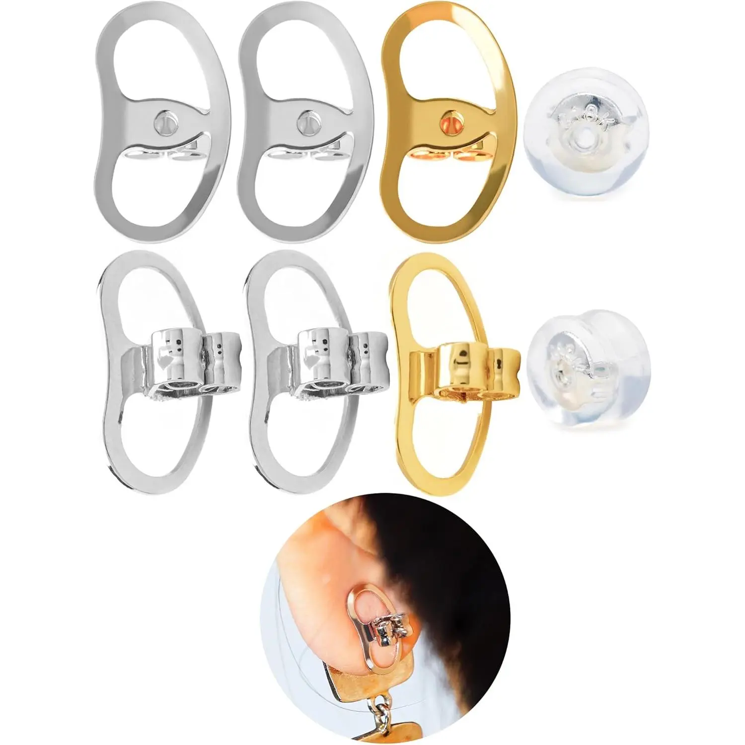 Earring Backs for Droopy Ears, Adjustable Heavy Earrings Lifters Backs, 8 Pairs (2 +1 +1 )