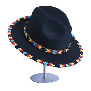 Dark Blue Pattern Fedora Hatband for Men Women Beaded Brim with Native American Style